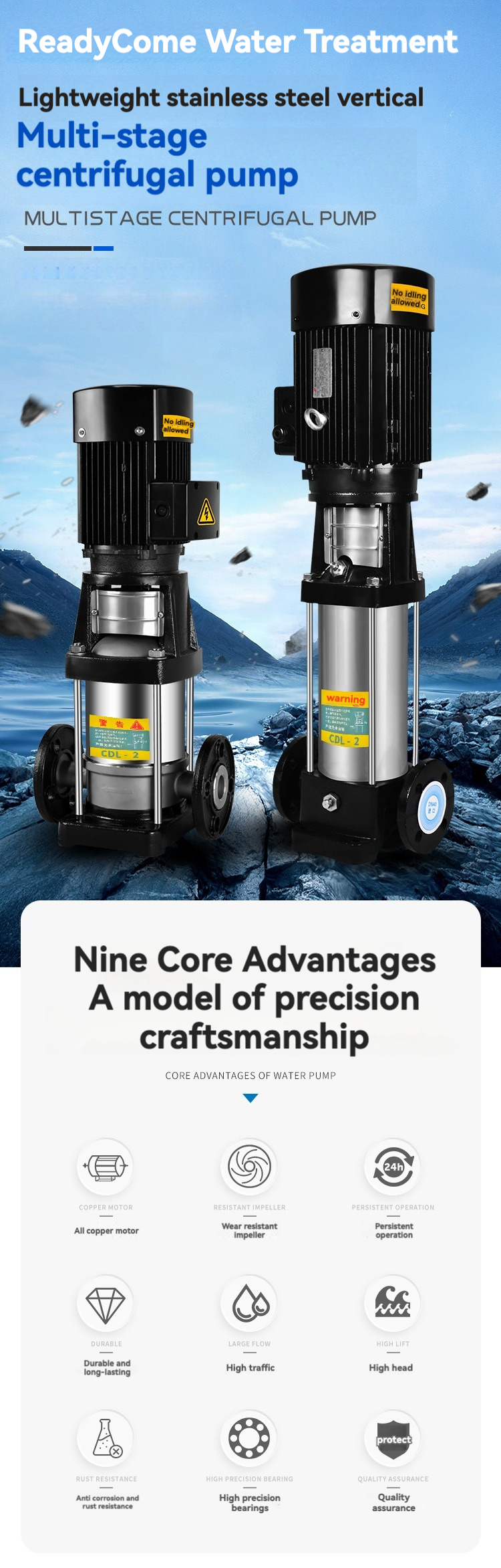 CDLF Stainless Steel Centrifugal Vertical Pumps Variable Frequency