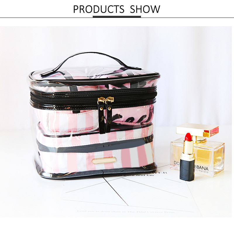 Travel Zipper Clear 4 Sets Handle PVC Cosmetic Bag
