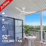 Smart Remote Control Ceiling Fan 52 Inches White Plastic Blades for Smart Modern
