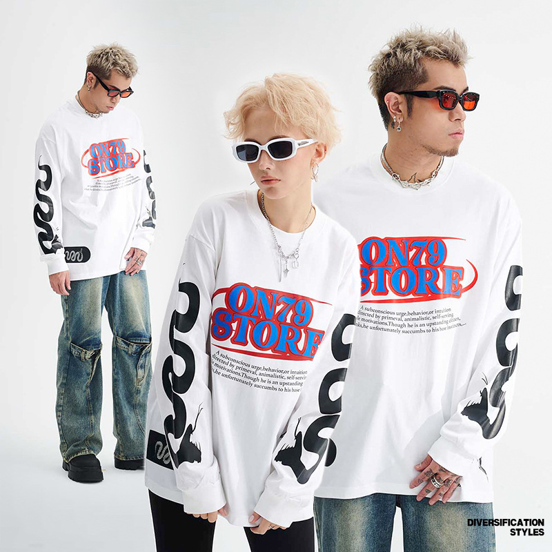 100 Percent Cotton Long Sleeve T Shirts 230gsm Heavyweight Letter Graphic For Men