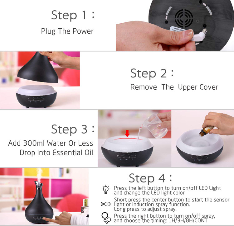 300ml Wood Grain Smart Sensor Ultrasonic Aromatherapy Diffuser
