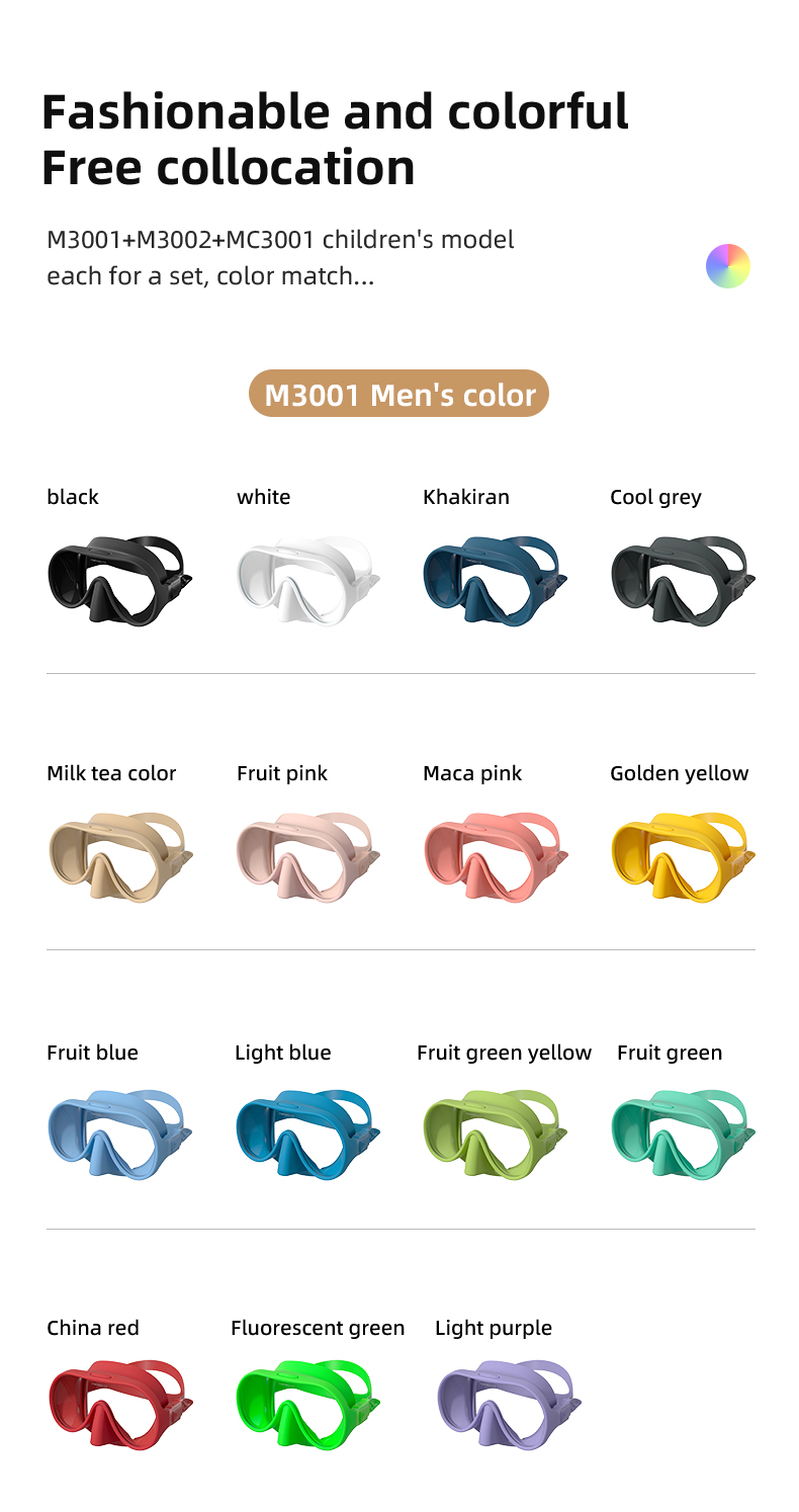 MC3001 M3001 M3002 Integrated Forming Snorkel Set for Scuba Diving and Snorkeling Snorkel Mask Set