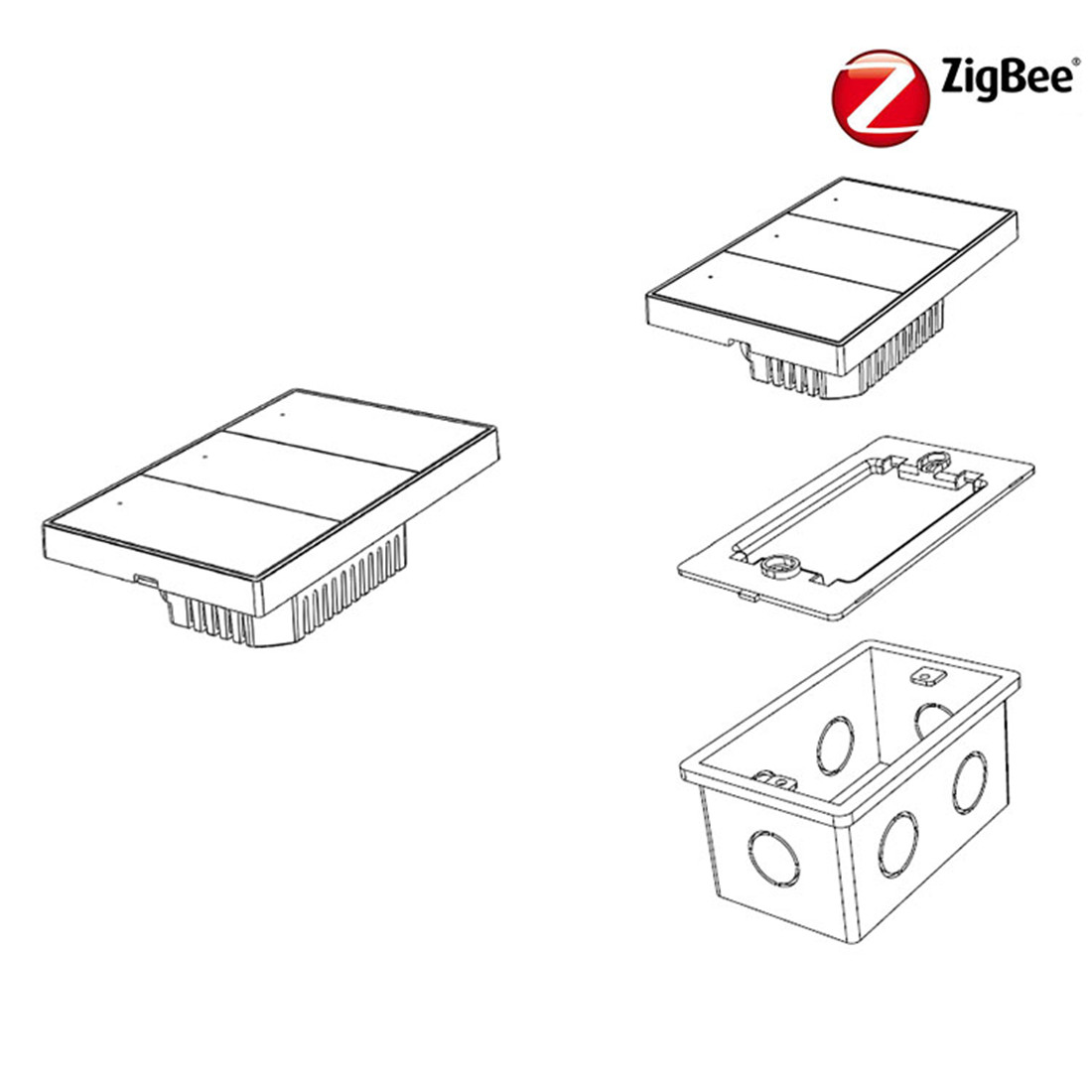 No Neutral ZigBee 16A US Mouse-click Button Switch 3 Gang