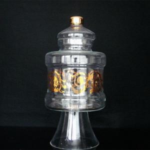China Large Footed Glass Storage Jars With Gold Decoration Decal factory