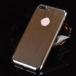 3 in 1 Hard PC Plating Border Wood Grain Cell Phone Case Cover For iPhone 7 7