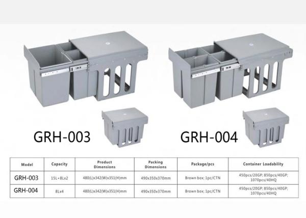 ABS Plastic Built - In Table Kitchen Garbage Bins Long Working Life Grey Blue