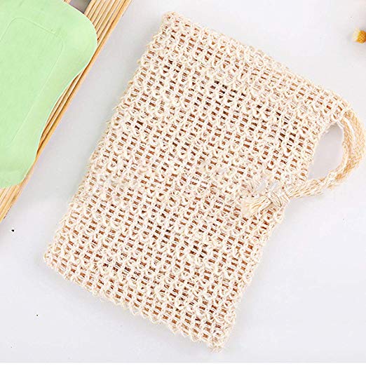 Pretty Arts Flexible Mesh Drawstring Bags , Natural Sisal Soap Saver Bag For Foaming