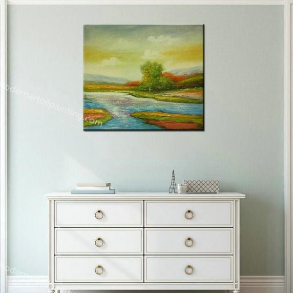 Handmade Nature Scenery Oil Painting on Canvas Abstract Colorful Field Landscape