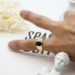 Black Stone Diamond 925 Silver Gold Plated Ring Round Hoop 17mm For Girls