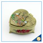 Castle Desgin Antique Brass Metal Heart Shape Jewelry Box