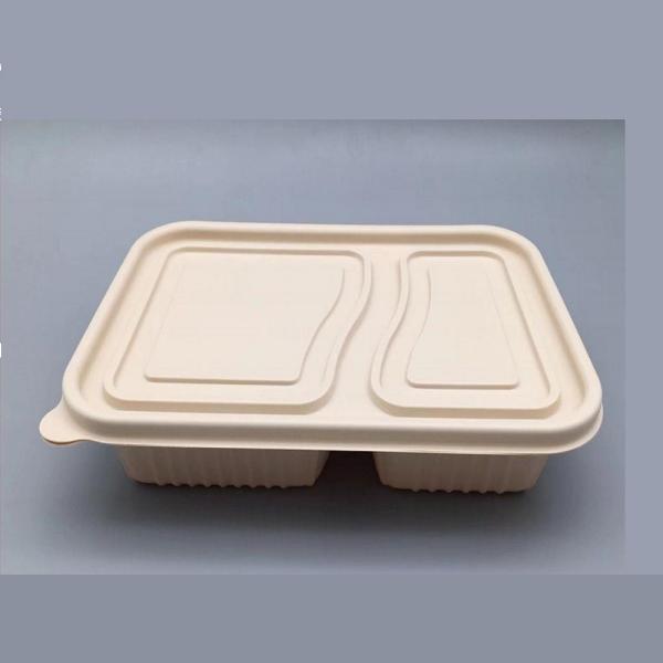 2 Position Biodegradable Disposable Corn Starch Lunch Box For Rice Vegetable