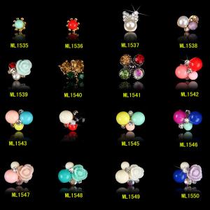 China Rose Flower Pearls Alloy 3D Nail Jewelry,Glitter Rhinestones Nail Design ML1535-1550 on sale