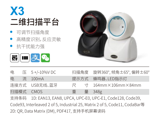 Omnidirectional Wired Usb 1D 2D Bar Qr Code Reader with Software development kit SDK