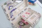 Pink Fabric Jewelry Box L25*W16*H13CM , Watch Storage Box With Lock And Mirror