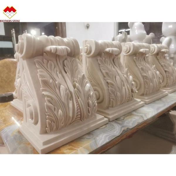 China Hotel Beige Cream Marble Roman Corinthian Capital Stone Column Bracket Carving Corbels factory