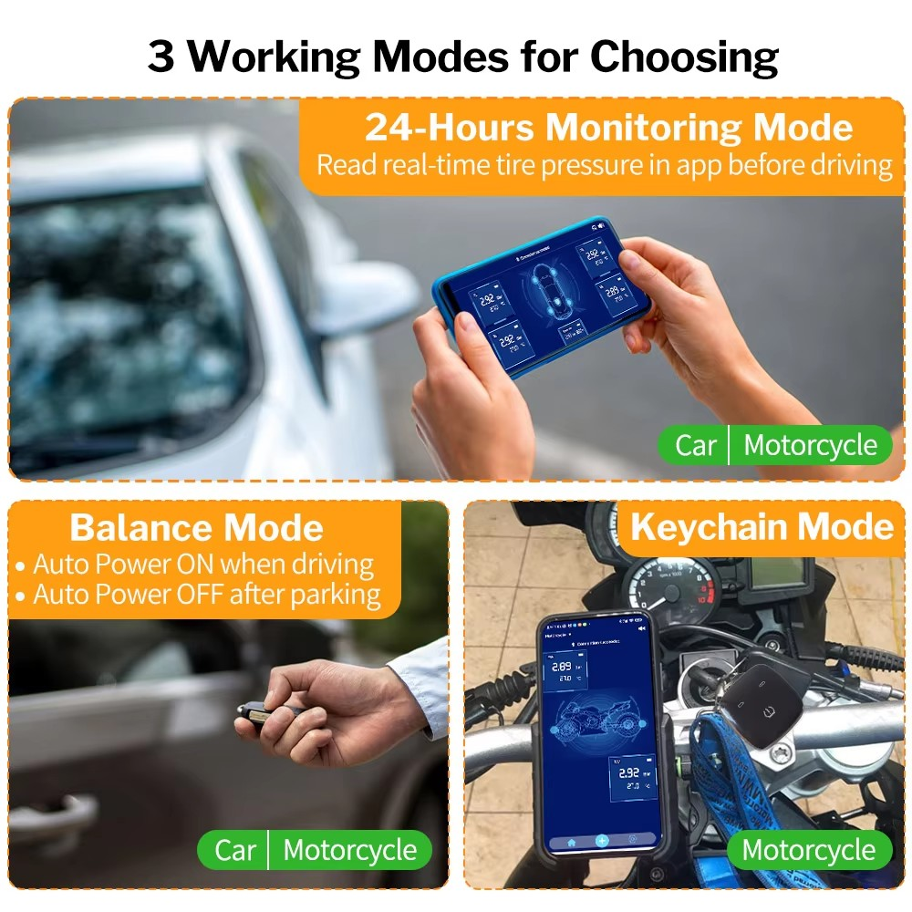 Car BL8 Wireless Internal TPMS Sensor with Chargeable Receiver Keychain and Mobile APP Compatible with Android & IOS