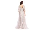 V - Neck Petite Evening Dresses , See Through Long Sleeves Elegant Evening