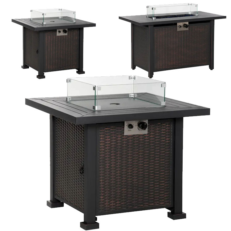 Outdoor Patio Garden Camping Fire Pit Table with Auto Ignition and Glass Wind Guard