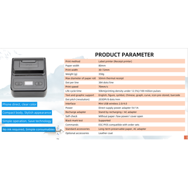 High Quality 80mm Wireless 3 Inch Portable Thermal Printer Receipt Printer Mini Portable Usb Thermal Receipt Ticket Printer