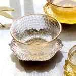 Lotus Base Hammer Pattern Transparent Glass Tea Cups Gold Silver Color