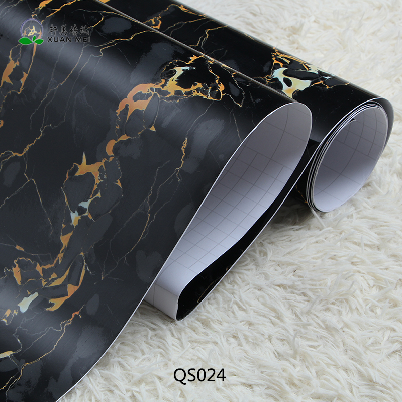 0.60m width *10m length or 0.6m width *100m Modern 3D Marble Glossy Self Adhesive PVC Wallpaper for Kitchen Furniture Decoration
