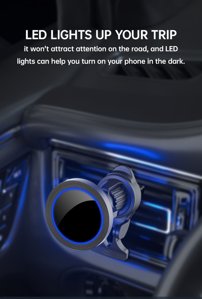 Adjustable RGB Light Effect 15w Wireless Charger For Car Phone Holder With Aluminium Alloy Texture