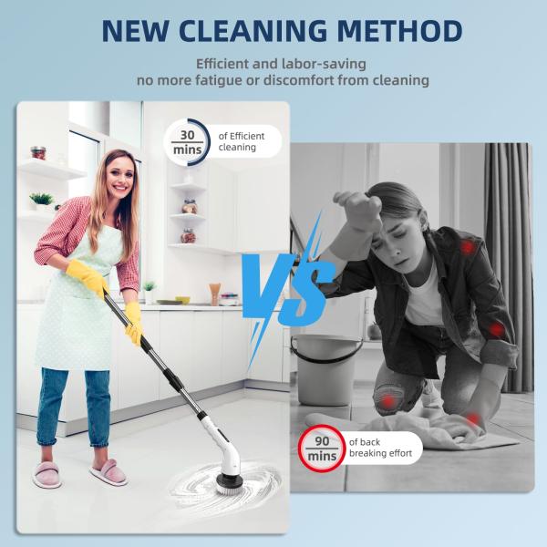 9 Replaceable Brush Heads Electric Spin Scrubber with Adjustable Detachable Handle