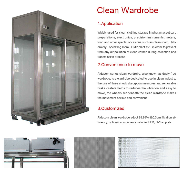 200W 300LX Cleanroom Clothes Storage Cabinet Stainless Steel