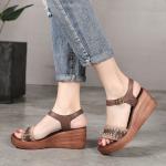 S510 Summer New Retro Leather Women'S Open-Toe Sandals Handmade Knitted Ladies