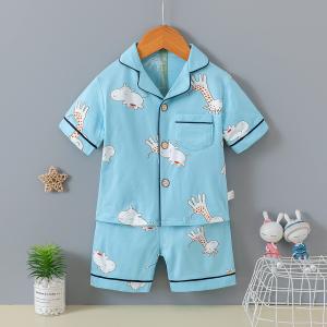 China Q Version Cardigan Pajama Set Summer Comfortable Full Flower Giraffe Print Pajama Set factory
