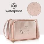 Portable Rose Golden PU Leather Toiletry Makeup Bag Waterproof Custom Travel Bag