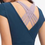 Ribbed Activewear T Shirts V Shaped Cross Back Outdoor Sports Crop Top