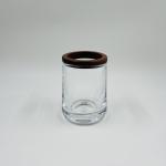 Round Shape Clear Glass Bathroom Accessories Set with Wood Part Soap Dispenser