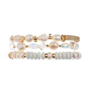 China Fresh Water Pearl Gold Space Beaded Stacked Stretchy Bracelet For Lady factory
