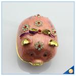 Lovely Crystal pig Shape Trinket box animal metal Trinket box with Flower Shape