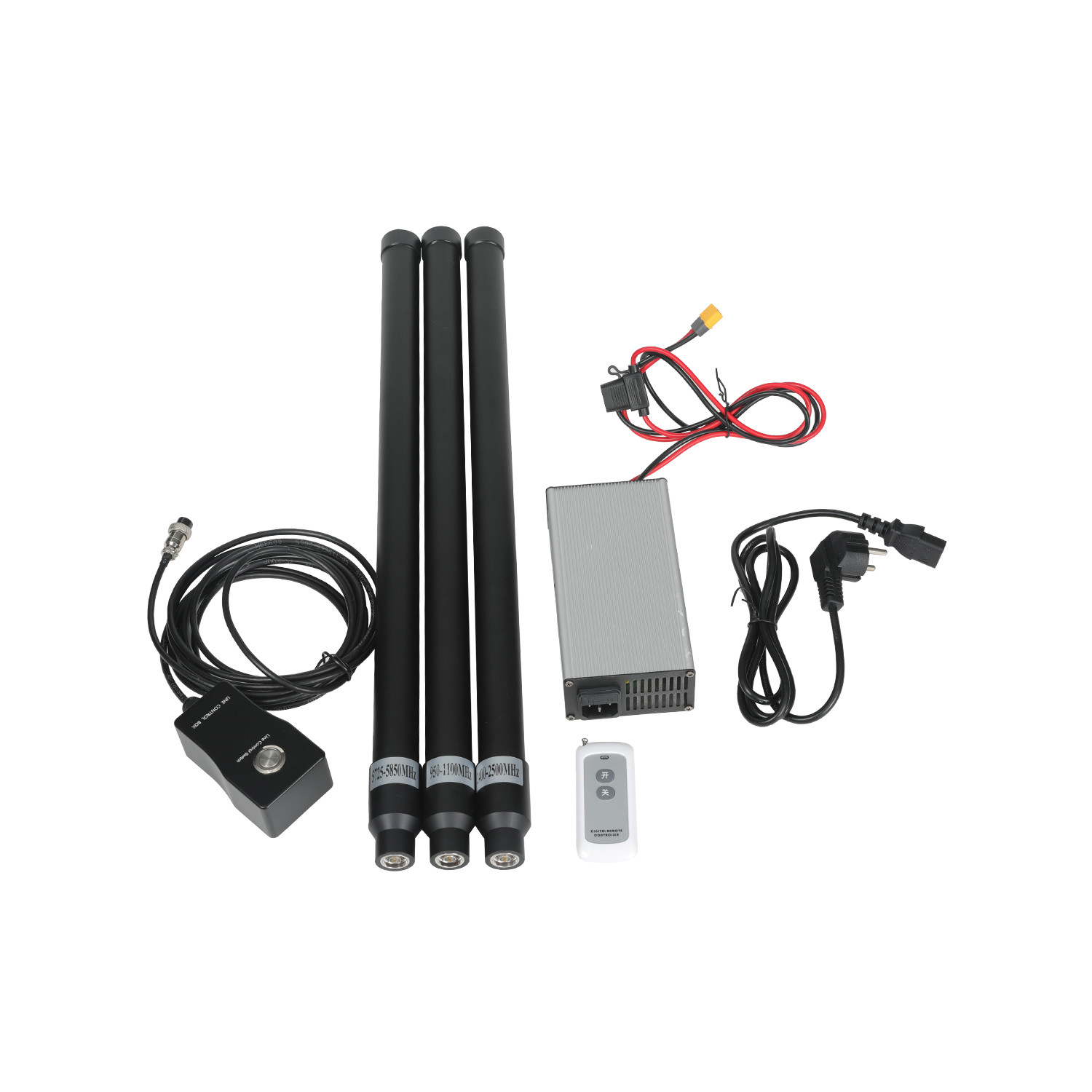 3 antennas 150W powerful briefcase design signal jammer blocks 2400-2500MHz,850-950MHz, 5725-5850MHz etc,. customizable signals, with a coverage range