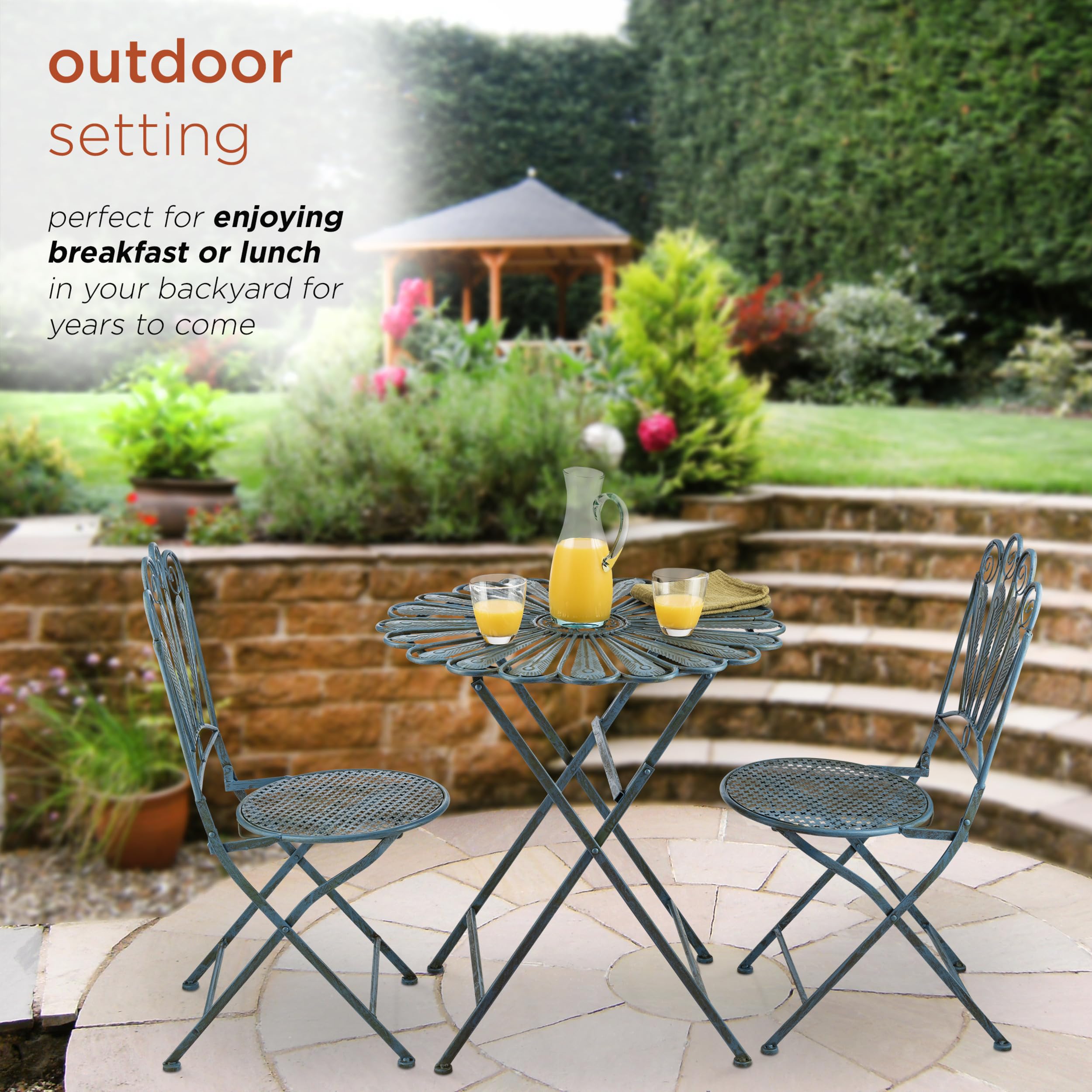 Foldable Table and Chair Patio Set Peacock-Inspired Bistro Set for Any Gathering