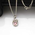 925 Sterling Silver 5mm Round Pink Cubic Zircon Pendant Necklace (P47)