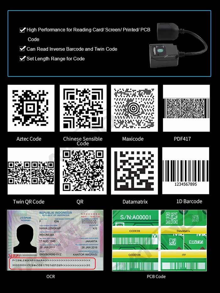 Self Machine OCR MRZ LV3000U Fixed Mount Barcode Scanner