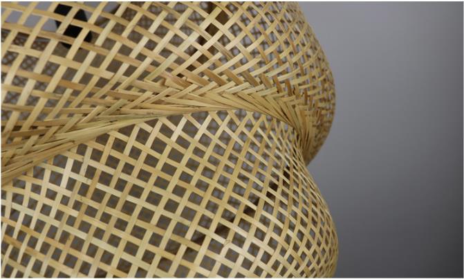 3500K Round Bamboo Weaving LED Pendant Light , Round Rattan Light OEM ODM