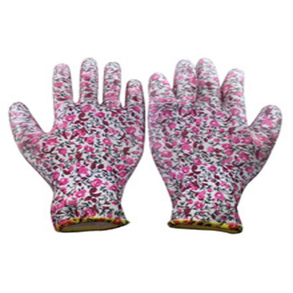 China Polyester Garden Work Gloves , Paint Printing Polyurethane Coated Gloves factory