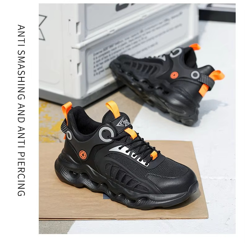 TPU Flying Knit Work Shoes With EVA Sole For Industrial Safety Kevlar Mid Sole Steel Toe Anti-stab And Anti-smash