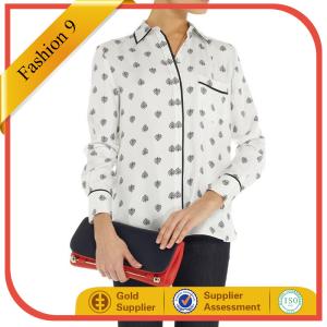 China Women Chiffon Printed Blouse With Long Sleeve factory
