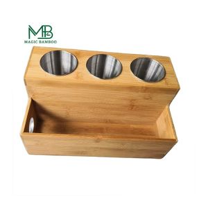 Rectangle Countertop Bamboo Hair Appliance Organizer Hair Dryer Straightener