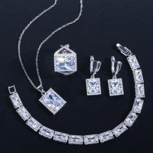 China White Gold Color Luxury Bridal CZ Crystal Necklace and Earring Sets Big Wedding Jewelry Sets For Brides factory