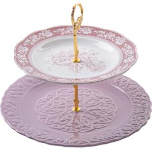 China Modern Style Custom 2 Tier Ceramic Wedding Dessert Fruit Snack Cupcake Cake Stand For Tea Party Serving Platter factory