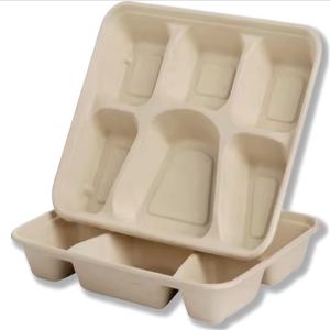 China 9Inch*6 Grid Pulp Lunch Box Eco Friendly Compostable Take Away Containers factory