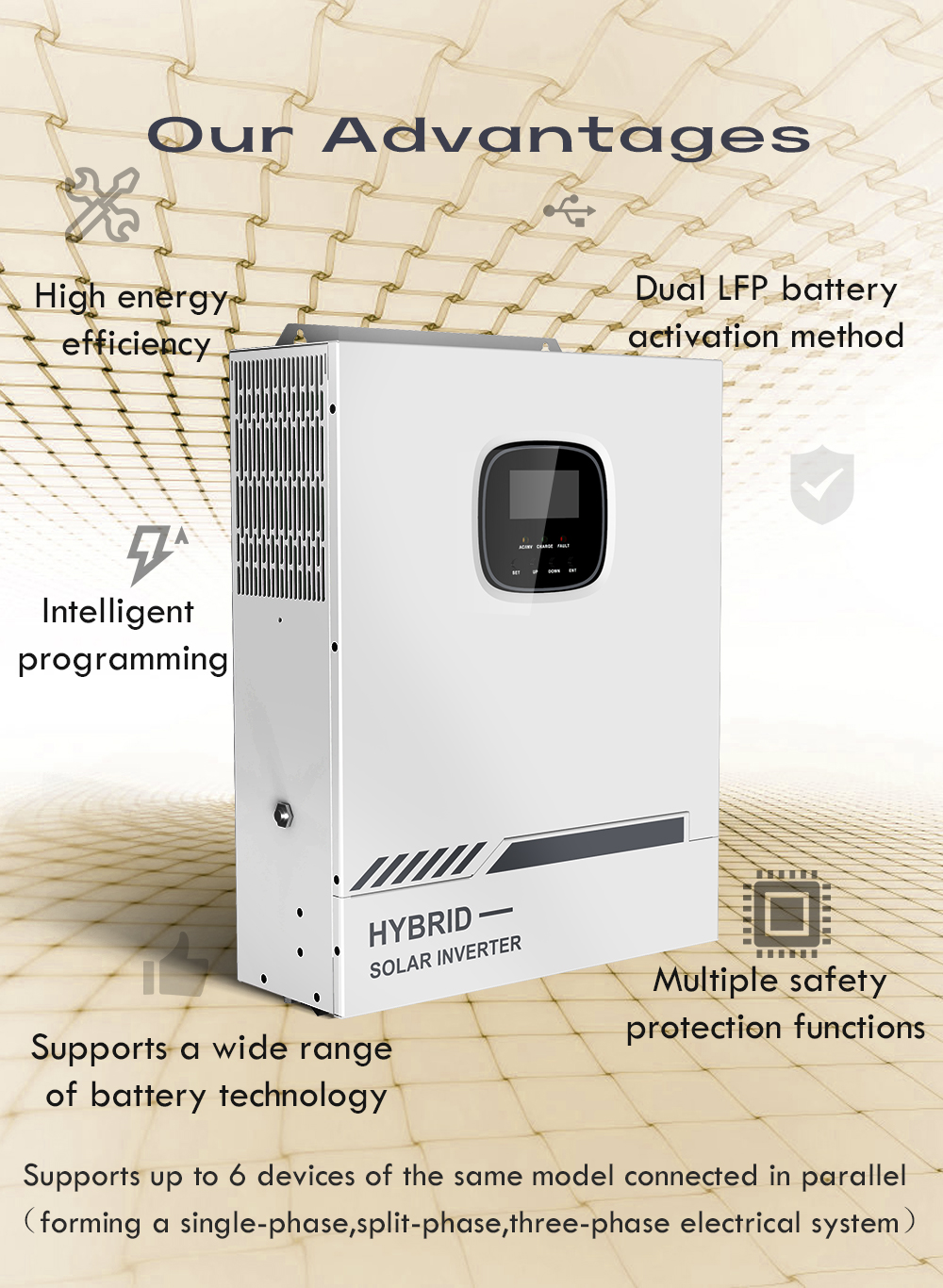 5kw Three Phase Solar Hybrid Inverter 5000W Energy Storage System 220V 230V