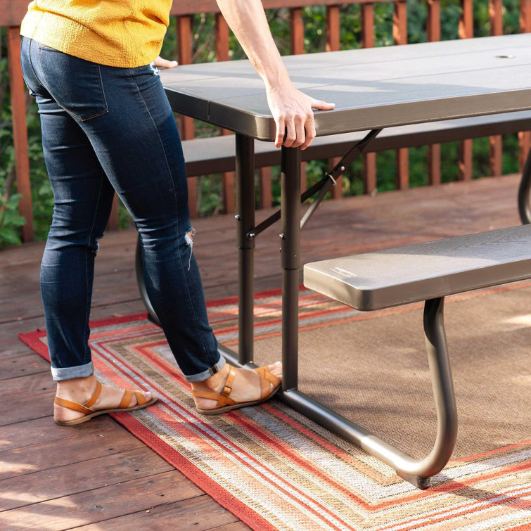 Outdoor Furniture 6ft Rectangular Picnic Table with Umbrella Hole and Folding Chairs
