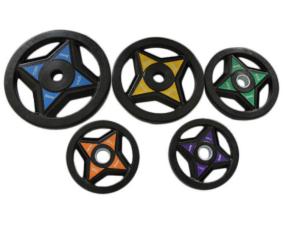 China rubber coated weight plates with 4 slot grip, four-grip rubber coated plates factory